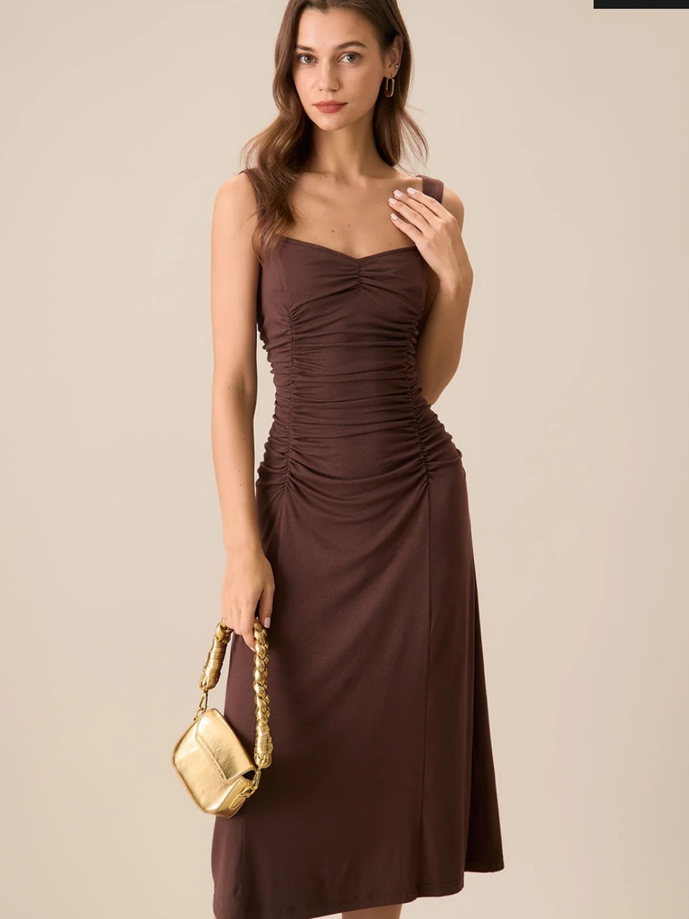 NEW Rihoas Body-con Ruched Coffee Knit Dress Medium - Picture 4 of 10